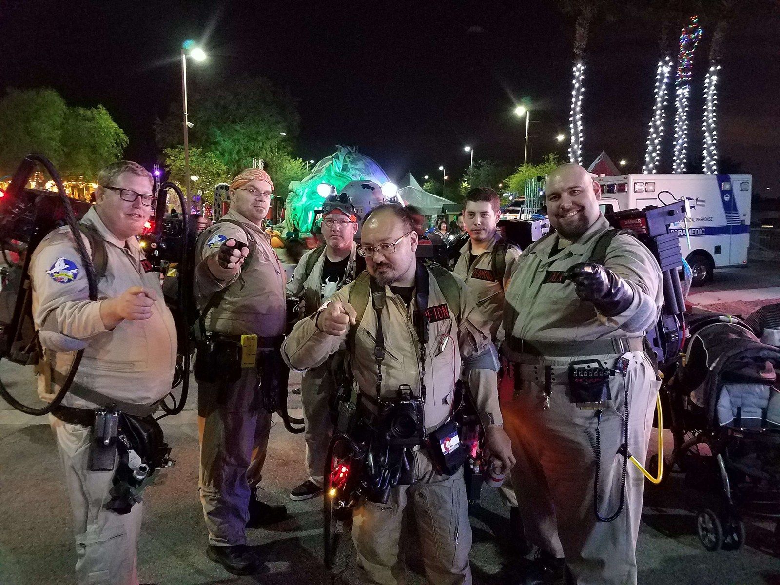 Darrell Calk (right) with the Ghostbusters of Las Vegas, in uniform with proton packs, at Opportunity Village’s HallOVeen in 2016