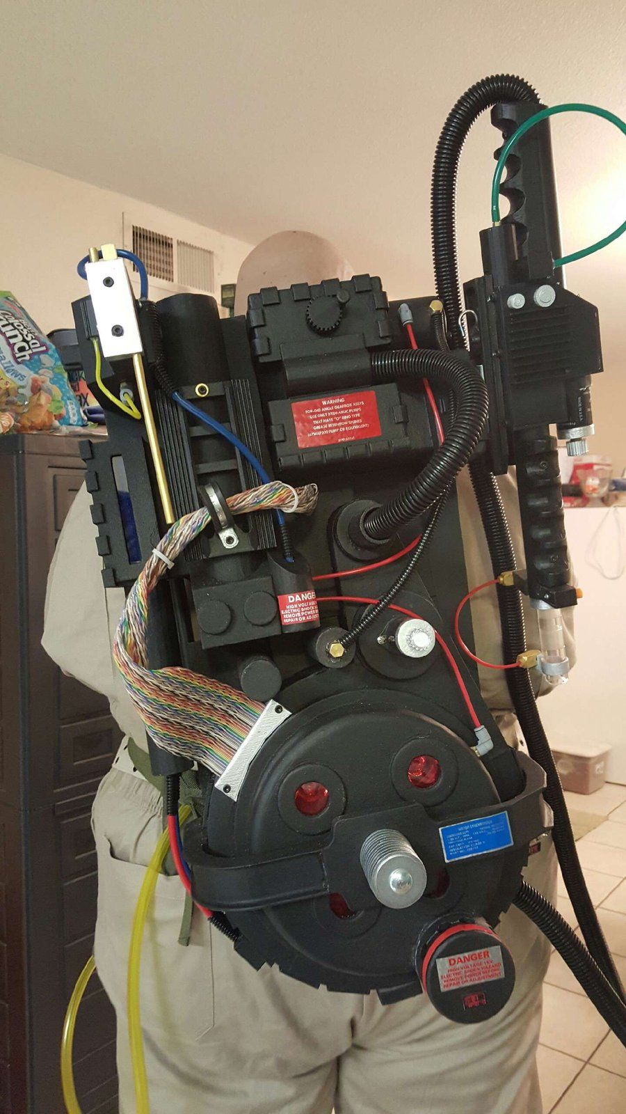 Wearing the finished proton pack, October 2016